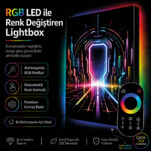 RGB LED Renk Değiştiren Neon Siber Şehir Lightbox Tablo