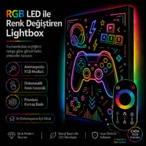 RGB LED Renk Değiştiren Neon Gamer Lightbox Tablo
