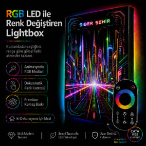RGB LED Renk Değiştiren Siber Şehir Lightbox Tablo