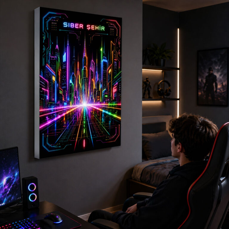 RGB LED Renk Değiştiren Siber Şehir Lightbox Tablo