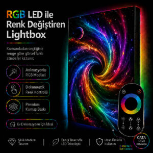 RGB LED Renk Değiştiren Galaksi Vortex Lightbox Tablo