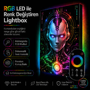 Kumandalı RGB LED Robot Yüzü Temalı Futuristik Lightbox Tablo