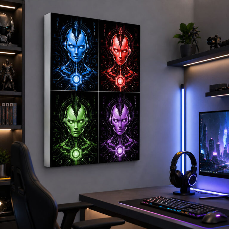 Kumandalı RGB LED Robot Yüzü Temalı Futuristik Lightbox Tablo
