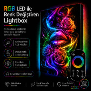 RGB LED Renk Değiştiren Neon Gül ve Dudak Lightbox Tablo