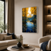 Mavi Göl ve Altın Ağaç Tasarımlı LED Işıklı Lightbox Tablo
