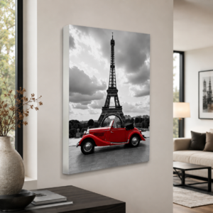 Paris Eiffel Kırmızı Vintage Araba LED Işıklı Lightbox Tablo